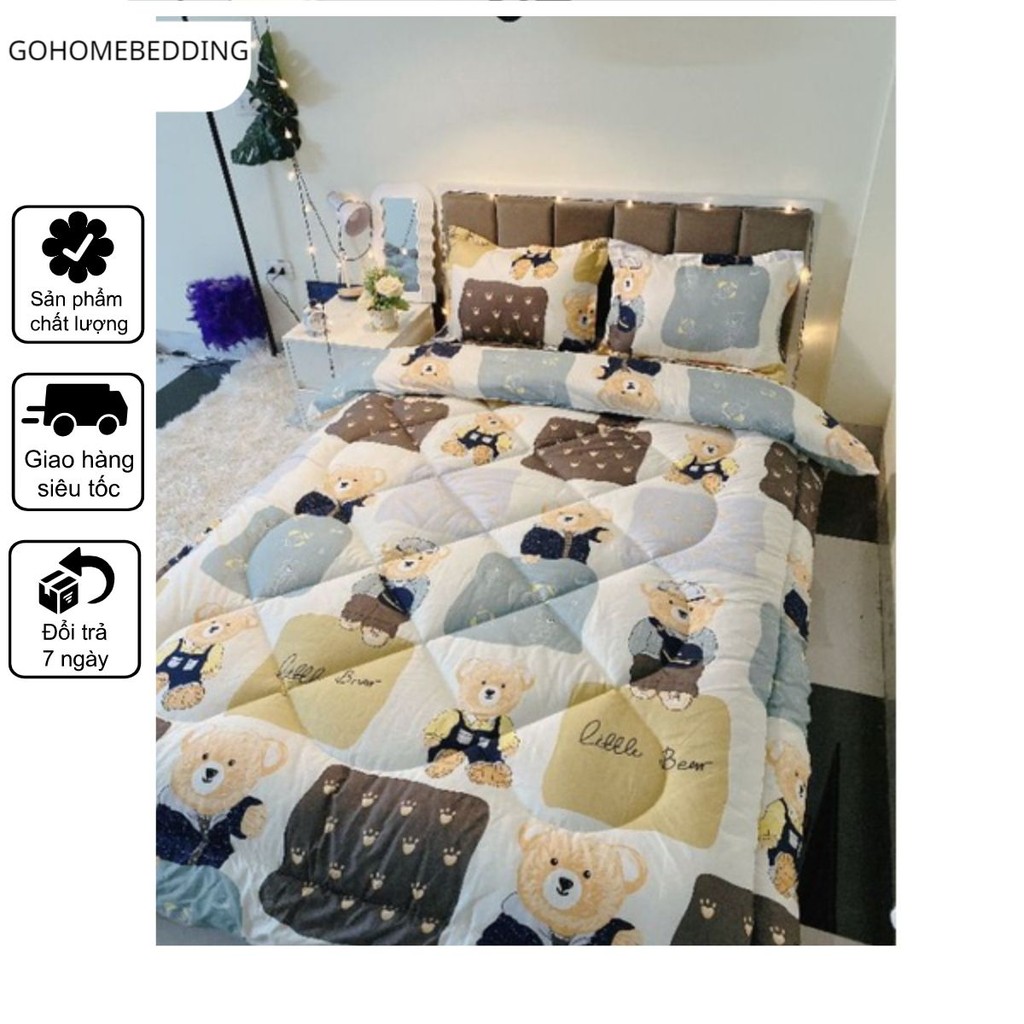 Bộ 5 món chăn phao ga gối poly cotton hàng loại 1 dày dặn