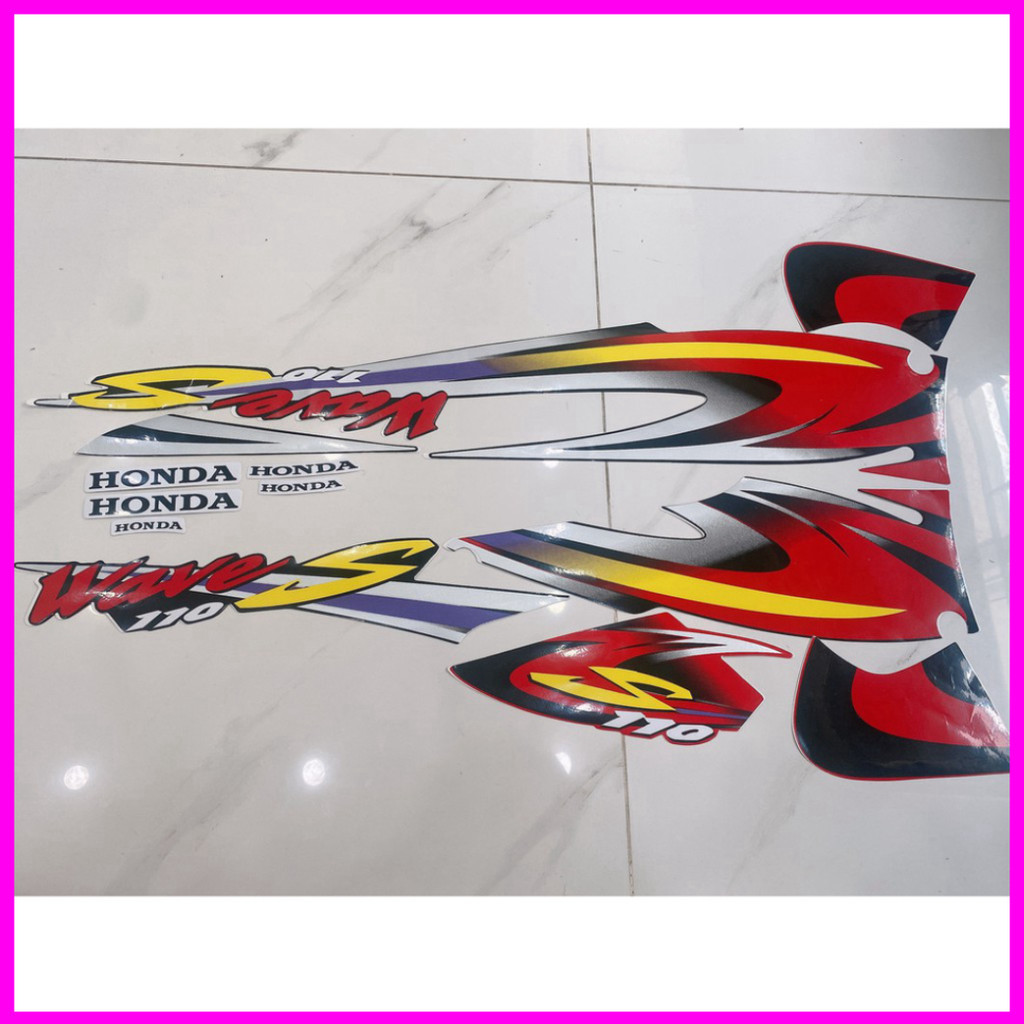 Trọn bộ tem rời dán xe máy 3 lớp Honda Wave S 110 2001 xe nhỏ màu đỏ