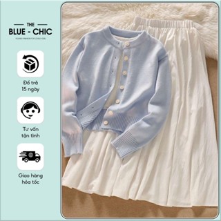 Set áo len nữ Riria xanh pastel phối chân váy trắng thanh lịch chất len lông thỏ mềm mịn - Blue Chic