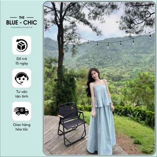 Set đồ nữ Lyra áo hai dây xếp ly xòe phối chân váy dáng dài cạp chun tiểu thư điệu đà - Blue Chic