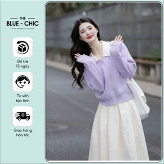 Set len nữ Misaki áo cổ bẻ phối chân váy trắng phong cách Hàn Quốc chất len lông thỏ - Blue Chic