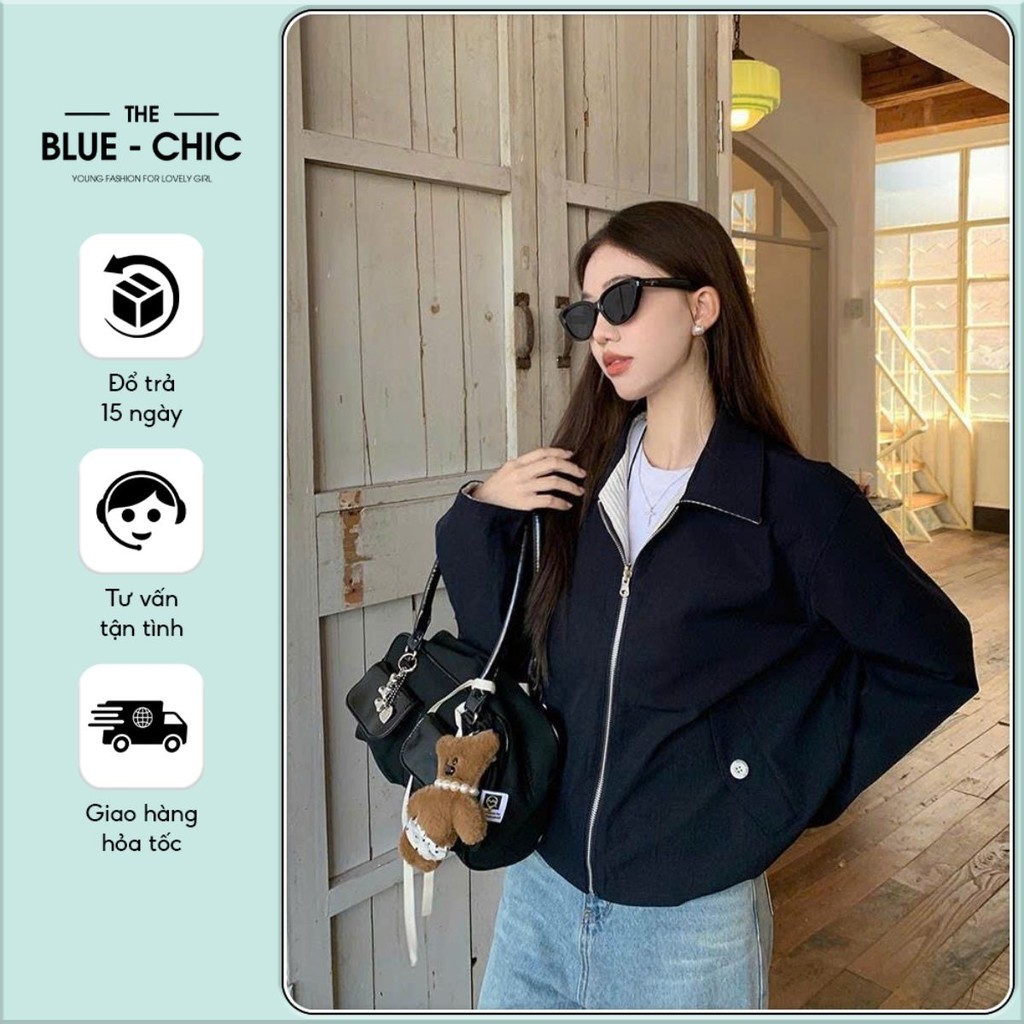Áo khoác nữ Star mặc 2 mặt vải gió lụa mềm nhẹ ấm áp, áo khoác thu đông sang trọng - Blue Chic