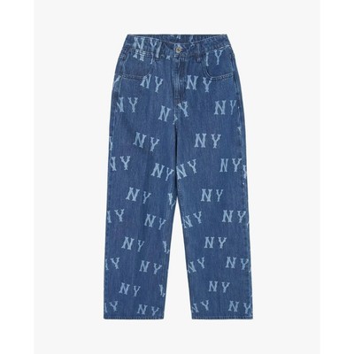 MLB - Quần jeans nữ ống rộng phối họa tiết monogram_3FDPB0141-50INS