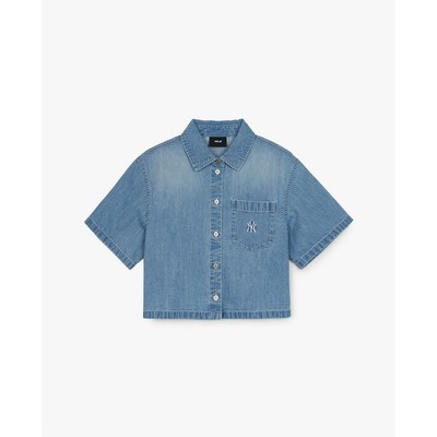 MLB - Áo sơ mi denim nữ cổ bẻ tay ngắn Varsity Logo_3FDRV0253-50BLL