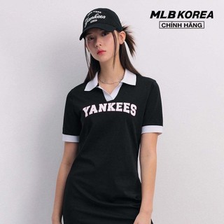 MLB - Đầm polo nữ cổ bẻ tay ngắn mini Varsity Lettering Piqué 3FOPV0143-50BKS