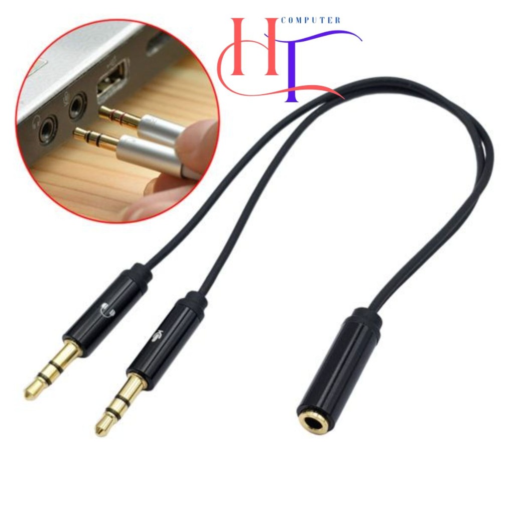 Cáp Gộp Audio, Dây loa 2 cổng Audio Và Mic 3.5mm thành 1 cổng audio duy nhất