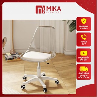 Ghế xoay nhựa văn phòng tựa lưng trong suốt có đệm, Ghế Trong Suốt Chân Nhựa Xoay 360 độ, nâng hạ lên xuống