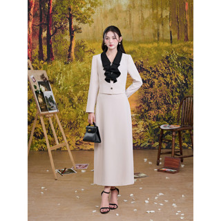  Set áo khoác vest dáng ngắn cổ bèo phối chân váy dài chéo Hàn Orchid - BT13A082 