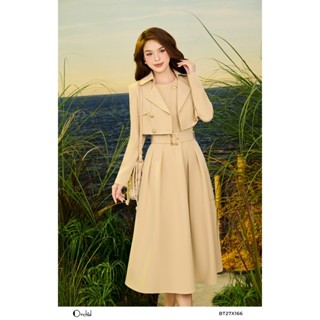 Set bộ đầm sát nách phối áo khoác dáng ngắn chất mango kèm đai lưng Orchid - BT27X166
