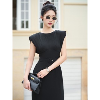 Đầm lụa sát nách cổ tròn phối đai eo thanh lịch Orchid - BH9B834