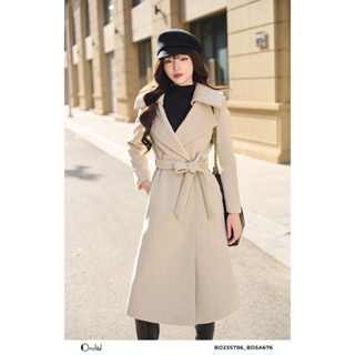  Áo khoác mangto nữ dáng dài chất dạ lông thỏ kèm đai Orchid - BD23S796 