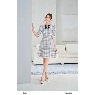 Đầm dạ tweed dáng A tay lỡ cổ phối nơ tiểu thư Orchid - AD11A214