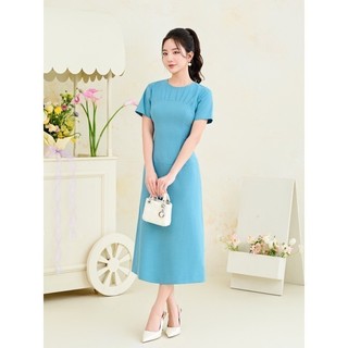 Đầm công sở cộc tay dáng dài chất xước hàn Orchid - BH10A308