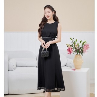 Đầm công sở nữ sát nách cổ tròn dáng dài tặng kèm thắt lưng thiết kế thanh lịch Orchid - AH9A153