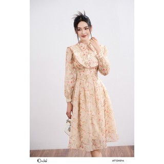 Đầm nữ dài tay dáng sơ mi xòe thiết kế cổ bèo chất tơ cao cấp Orchid - AT12X014