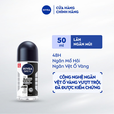 Lăn Ngăn Mùi NIVEA MEN Black&White Ngăn Vệt Ố Vàng Vượt Trội | Hương Tinh Tế 50ml / Lăn Khử Mùi Nam - 82245