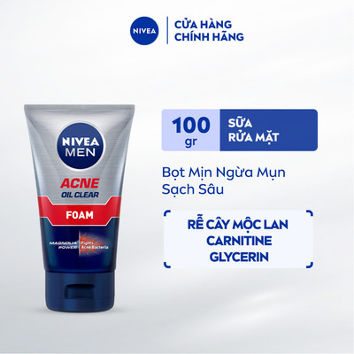 Sữa Rửa Mặt NIVEA MEN Acne Oil Clear Bọt Mịn Ngừa Mụn | Sạch Sâu 100g / Sữa Rửa Mặt Nam / Da Dầu - 82378