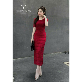 {Hàng thật} Đầm ren dáng body cổ tròn tay ngắn dáng ôm dài maxi mặc tôn dáng xinh tuyệt shoprini