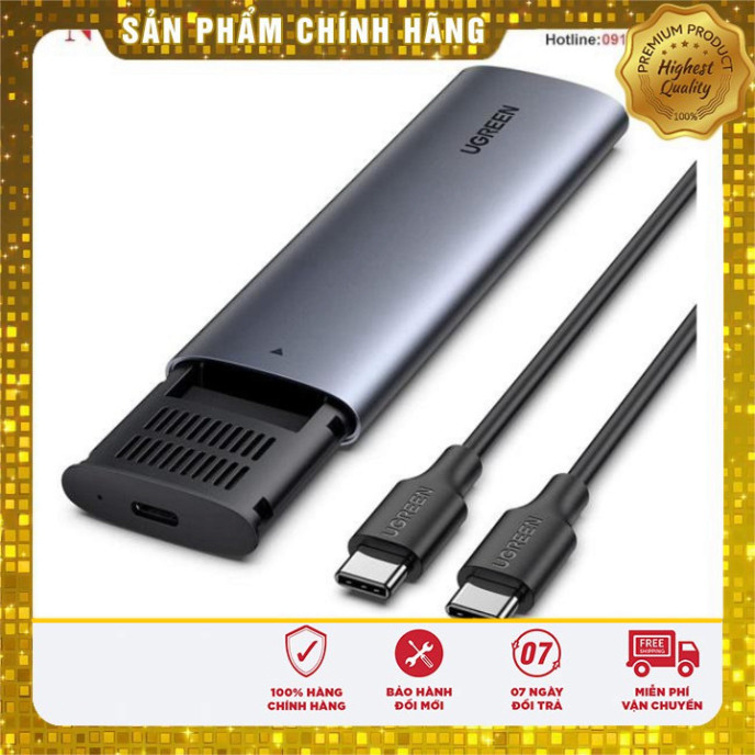 Hộp box đựng ổ cứng gắn ngoài USB-C 3.1 to SSD M.2 NVMe, PCIe, M-Key 10Gbps Ugreen 10902 cao cấp