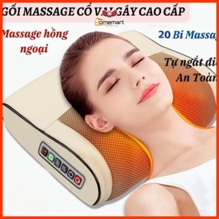 Gối Massage Hồng Ngoại cổ vai gáy, máy massage 20 bi cao cấp hỗ trợ mát xa vùng cổ,vai gáy toàn thân