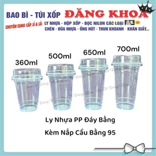 50 Ly Nhựa PP Trơn Đáy Bằng Cao Cấp 360ml/500ml/650ml/700ml Kèm Nắp Cầu Bằng Fi95
