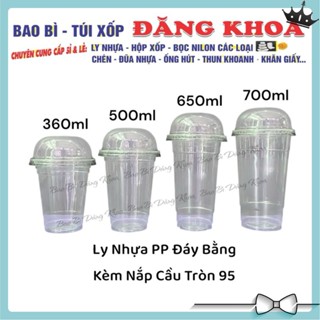 50 Ly nhựa PP trơn 360ml/500ml/650ml/700ml kèm nắp cầu tròn Fi 95. Ly đựng trà sữa
