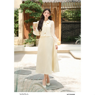 Set bộ thiết kế tay bồng dài phối nơ phía trước kết hợp chân váy xòe chất text mỏng - YOONA - NT13X068