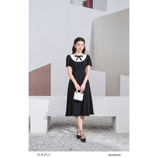 Đầm thiết kế phối cổ tiểu thư cách điệu tay cộc chất twill silk - YOONA - NH10X745