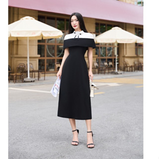 Đầm thiết kế cổ sơ mi tay choàng phối hoa dáng A chất chéo hàn - YOONA - NH10A650