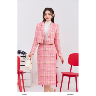  Set bộ dạ tweet áo khoác vest dáng ngắn phối chân váy dạ dài YOONA - ND13B602 