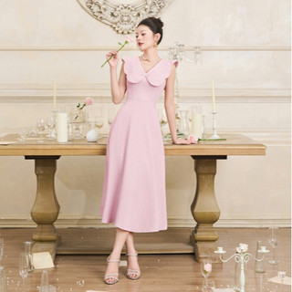 Đầm tiệc thiết kế cổ chữ V cánh bướm phối tay hến kết hợp chân váy xòe dập nhăn chất lụa - YOONA - NHT9X604