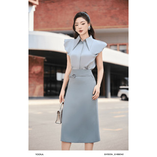 Áo sơ mi cổ bẻ thiết kế cách điệu phần tay sang chảnh chất lụa YOONA - EH1S034