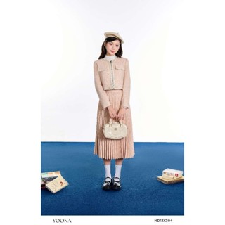 Set bộ dạ tweed thiết kế áo dạ cổ tròn có khóa kéo phối chân váy xếp ly YOONA - ND13X304