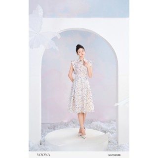 Set bộ thiết kế áo cổ sơ mi kết hợp chân váy dáng xòe họa tiết vân hoa cúc YOONA - EH13X589