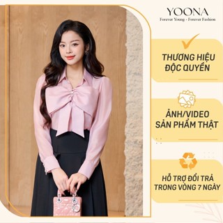 Áo sơ mi hồng cổ đức tay dài phối nơ trước ngực YOONA - NH4S081
