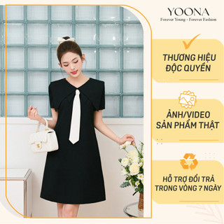 Đầm thiết kế cổ cách điệu phối cà vạt trắng dáng suông chất tuyết mưa - YOONA - NH10S249