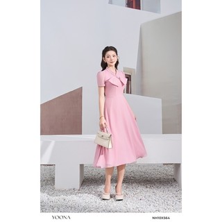 Đầm thiết kế cổ nơ nữ tính phối tay bồng dáng xòe chất tơ nhũ - YOONA - NH10X564
