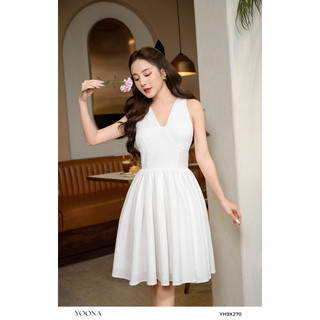 Đầm trắng xòe sát nách nơ sau cổ twill silk YOONA - YH9X270