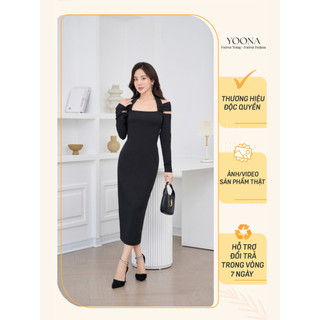 Đầm body đen sang chảnh thiết kế cổ cách điệu YOONA - YT12B023