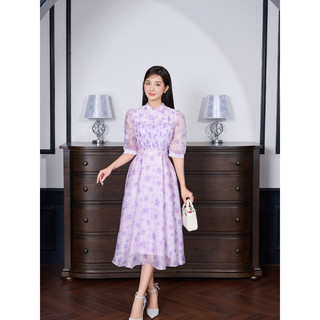 Đầm tơ họa tiết hoa tím dáng dài YOONA - YT11X052
