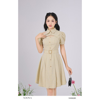 Đầm nữ công sở cổ sơ mi khoét ngực tặng kèm đai lưng trẻ trung Yoona - YH10X291