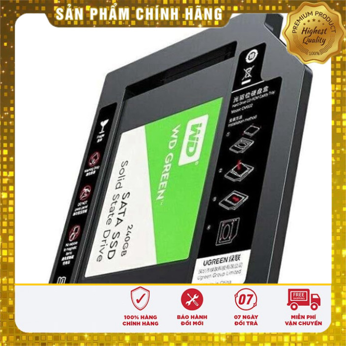 Caddy hdd khay đựng ổ cứng 2.5" cho Laptop có ổ CD mỏng 9.5mm Ugreen 70657 cao cấp