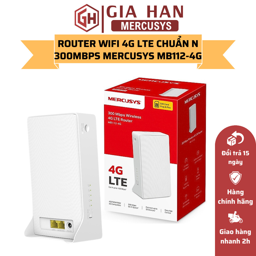 Bộ Phát Wifi 4G LTE Không Dây Mercusys MB112-4G Chuẩn N Tốc Độ 300 Mbps