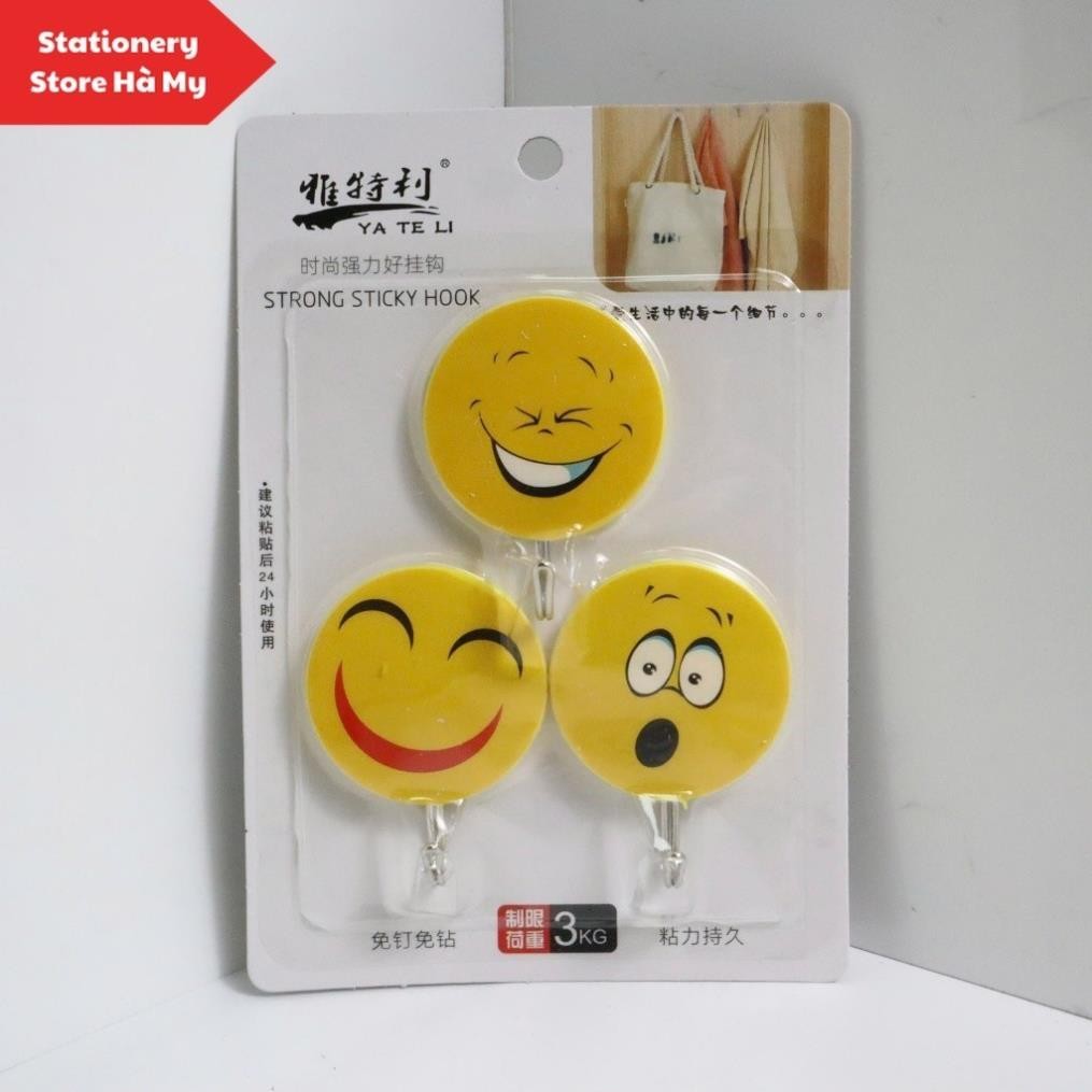 [Bộ 3 món] Móc dán tường hình tròn biểu cảm vui nhộn Emoji dễ thương