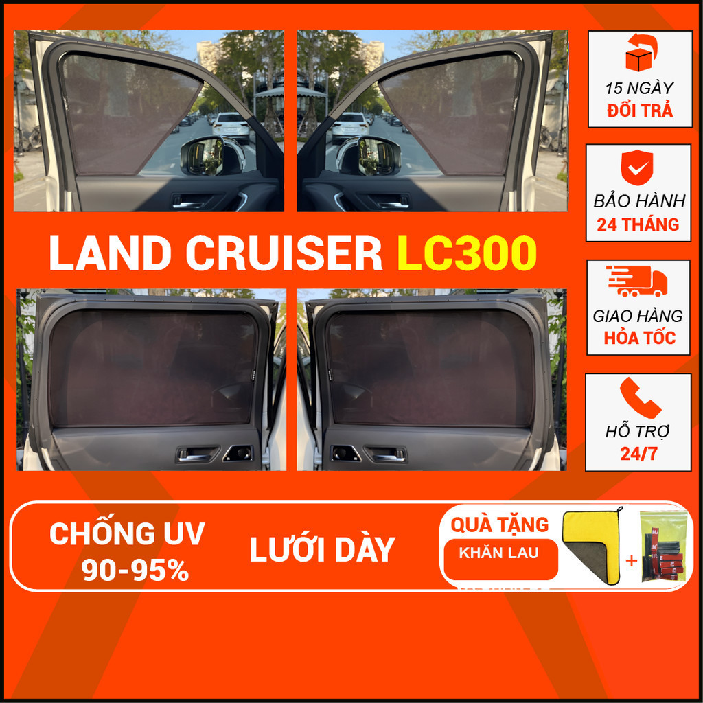 Rèm che nắng nam châm loại 1 Xe Land Cruiser LC300, Bộ 4 tấm, nam châm hút mạnh ,Bảo Hành 24 tháng