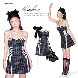 CARA Đầm tweed cúp ngực ngắn nữ Pomi chiết eo cá tính