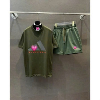 Bộ Quần Áo Nam A Đi Đét In LOGO Dập Cao Su Nổi CHỮ ĐỎ Phối quần gió cao cấp Siêu Chất - Bộ Cộc Hè Basketball Nam Nữ Chất