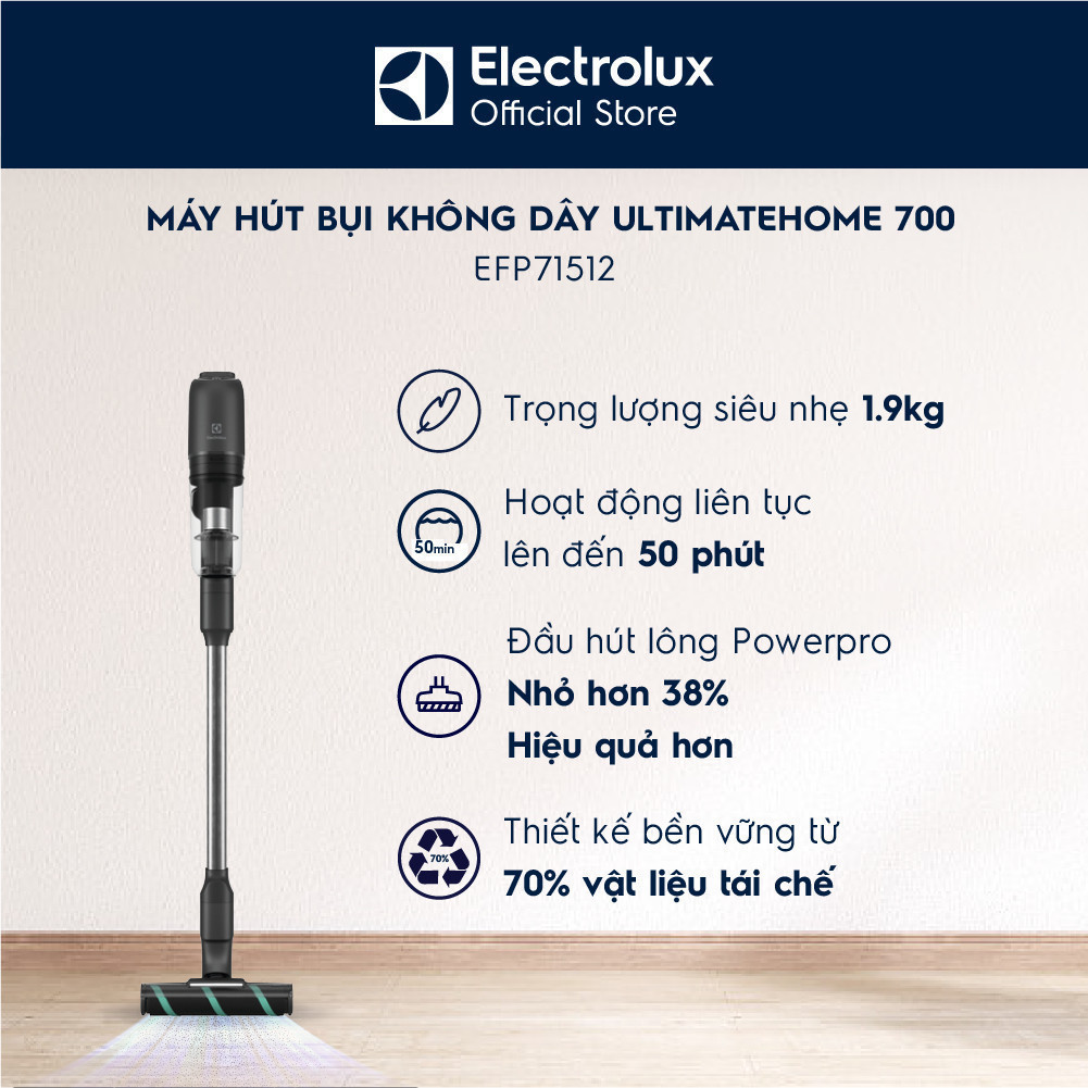 [Mới] Máy hút bụi Electrolux không dây UltimateHome 700 EFP71512 - Đầu hút PowerPro hạn chế xoắn rối