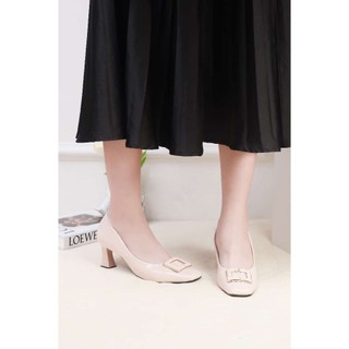 Giày Cao Gót 6cm Da Bóng Phối Khóa Pixie H219