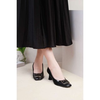 Giày Cao Gót 6cm Da Bóng Phối Khóa Pixie H219